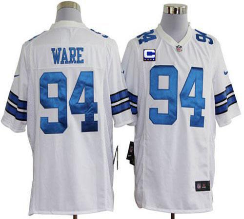  Cowboys #94 DeMarcus Ware White With C Patch Men's Stitched NFL Game Jersey