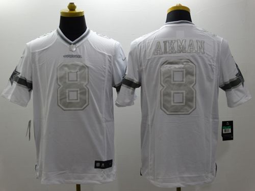  Cowboys #8 Troy Aikman White Men's Stitched NFL Limited Platinum Jersey