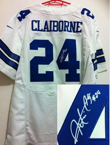  Cowboys #24 Morris Claiborne White Men's Stitched NFL Elite Autographed Jersey