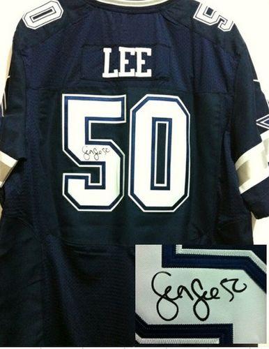  Cowboys #50 Sean Lee Navy Blue Team Color Men's Stitched NFL Elite Autographed Jersey