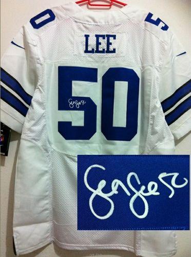  Cowboys #50 Sean Lee White Men's Stitched NFL Elite Autographed Jersey