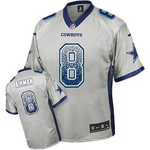  Cowboys #8 Troy Aikman Grey Men's Stitched NFL Elite Drift Fashion Jersey