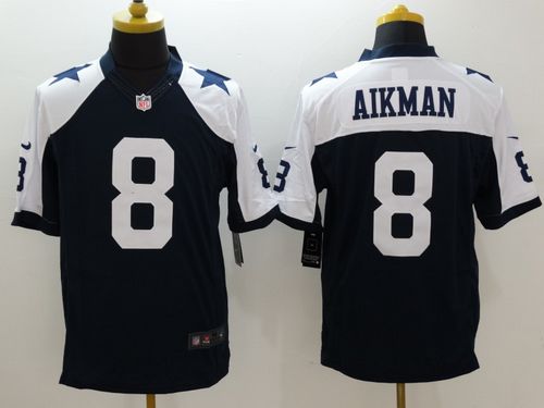  Cowboys #8 Troy Aikman Navy Blue Thanksgiving Throwback Men's Stitched NFL Limited Jersey