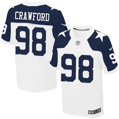  Cowboys #98 Tyrone Crawford White Thanksgiving Throwback Men's Stitched NFL Elite Jersey
