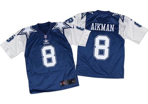  Cowboys #8 Troy Aikman Navy Blue/White Throwback Men's Stitched NFL Elite Jersey