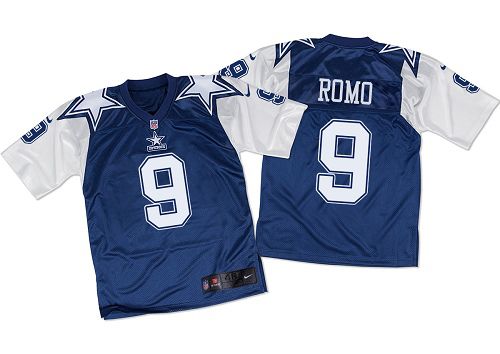  Cowboys #9 Tony Romo Navy Blue/White Throwback Men's Stitched NFL Elite Jersey