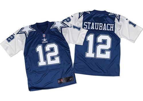  Cowboys #12 Roger Staubach Navy Blue/White Throwback Men's Stitched NFL Elite Jersey