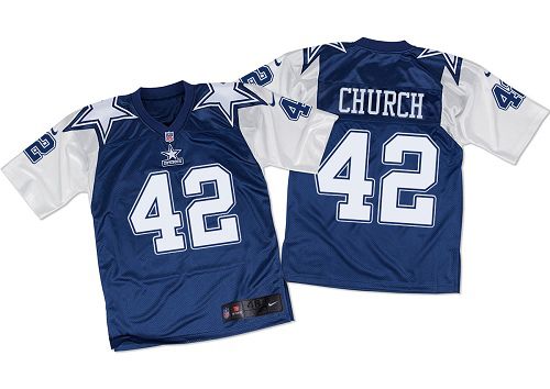  Cowboys #42 Barry Church Navy Blue/White Throwback Men's Stitched NFL Elite Jersey