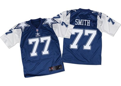  Cowboys #77 Tyron Smith Navy Blue/White Throwback Men's Stitched NFL Elite Jersey