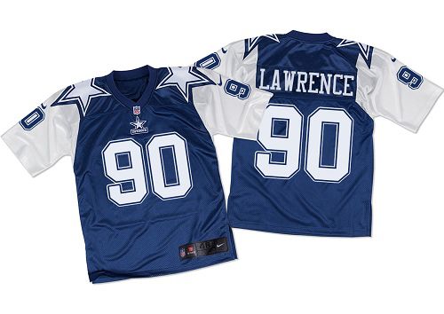  Cowboys #90 Demarcus Lawrence Navy Blue/White Throwback Men's Stitched NFL Elite Jersey