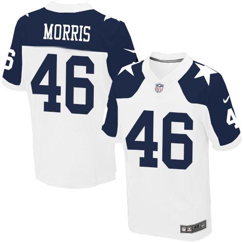  Cowboys #46 Alfred Morris White Thanksgiving Men's Stitched NFL Throwback Elite Jersey