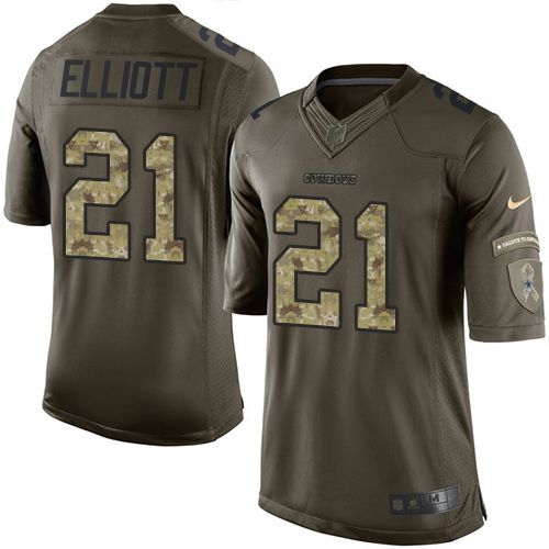  Cowboys #21 Ezekiel Elliott Green Men's Stitched NFL Limited Salute To Service Jersey