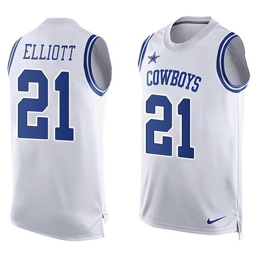  Cowboys #21 Ezekiel Elliott White Men's Stitched NFL Limited Tank Top Jersey