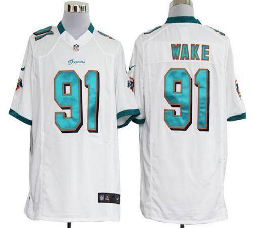  Dolphins #91 Cameron Wake White Men's Stitched NFL Game Jersey