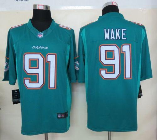  Dolphins #91 Cameron Wake Aqua Green Team Color Men's Stitched NFL Limited Jersey