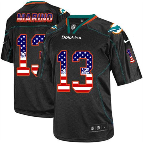  Dolphins #13 Dan Marino Black Men's Stitched NFL Elite USA Flag Fashion Jersey