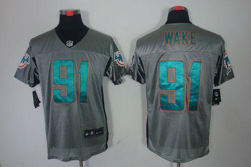 Dolphins #91 Cameron Wake Grey Shadow Men's Stitched NFL Elite Jersey
