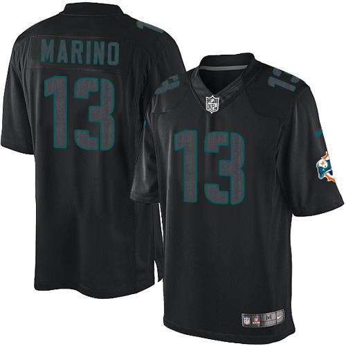  Dolphins #13 Dan Marino Black Men's Stitched NFL Impact Limited Jersey