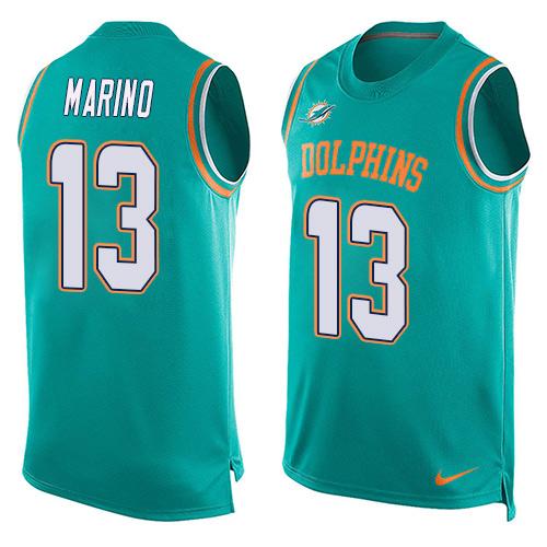  Dolphins #13 Dan Marino Aqua Green Team Color Men's Stitched NFL Limited Tank Top Jersey