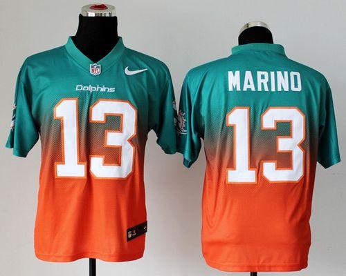  Dolphins #13 Dan Marino Aqua Green/Orange Men's Stitched NFL Elite Fadeaway Fashion Jersey