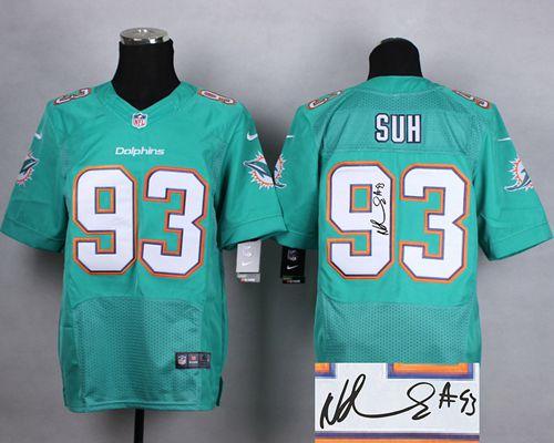  Dolphins #93 Ndamukong Suh Aqua Green Team Color Men's Stitched NFL Elite Autographed Jersey