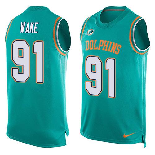  Dolphins #91 Cameron Wake Aqua Green Team Color Men's Stitched NFL Limited Tank Top Jersey