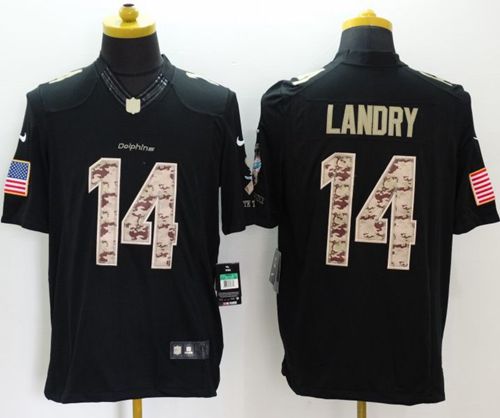  Dolphins #14 Jarvis Landry Black Men's Stitched NFL Limited Salute to Service Jersey