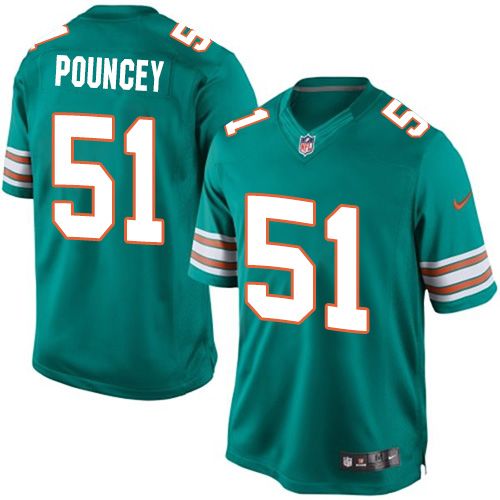  Dolphins #51 Mike Pouncey Aqua Green Alternate Men's Stitched NFL Elite Jersey