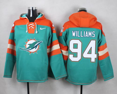  Dolphins #94 Mario Williams Aqua Green Player Pullover NFL Hoodie