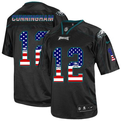  Eagles #12 Randall Cunningham Black Men's Stitched NFL Elite USA Flag Fashion Jersey