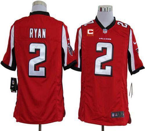  Falcons #2 Matt Ryan Red Team Color With C Patch Men's Stitched NFL Game Jersey