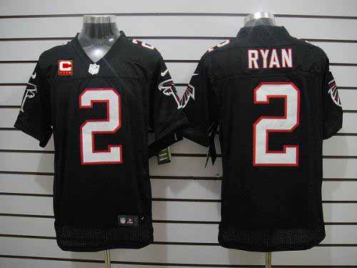  Falcons #2 Matt Ryan Black Alternate With C Patch Men's Stitched NFL Elite Jersey