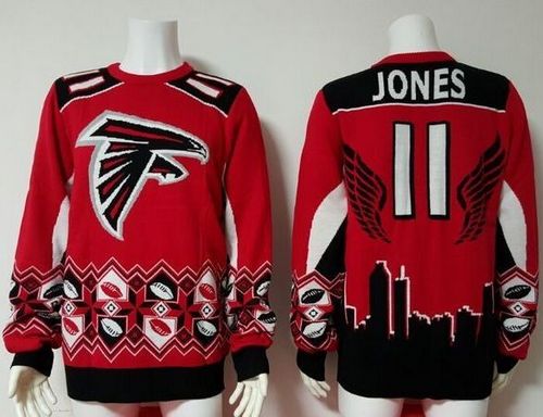  Falcons #11 Julio Jones Red/Black Men's Ugly Sweater