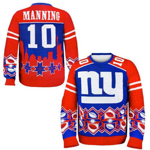  Giants #10 Eli Manning Royal Blue/Red Men's Ugly Sweater