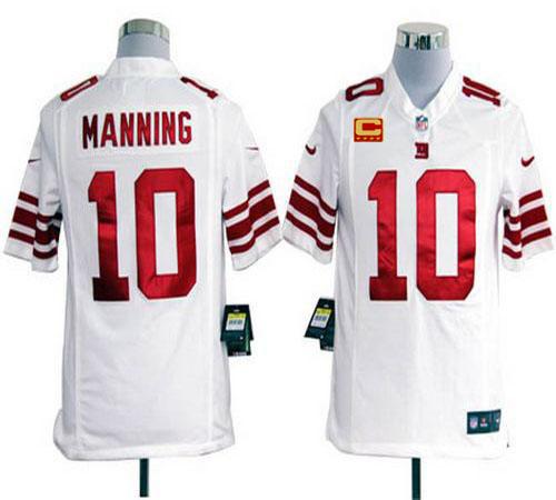  Giants #10 Eli Manning White With C Patch Men's Stitched NFL Game Jersey