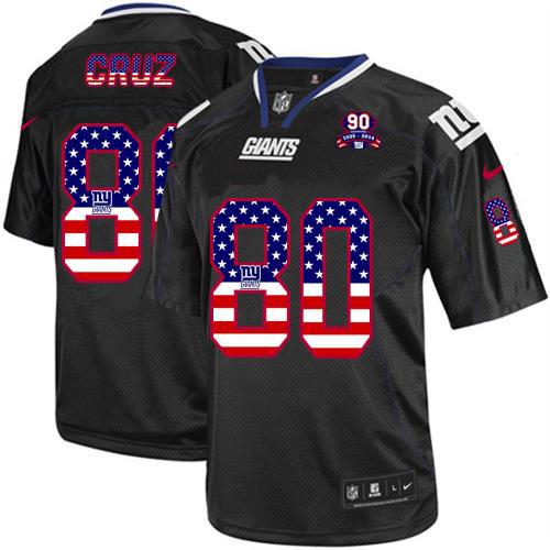  Giants #80 Victor Cruz Black With 1925 2014 Season Patch Men's Stitched NFL Elite USA Flag Fashion Jersey