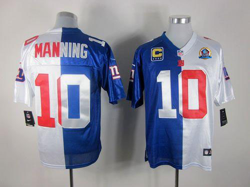  Giants #10 Eli Manning Royal Blue/White With Hall of Fame 50th Patch Men's Stitched NFL Elite Split Jersey