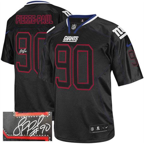  Giants #90 Jason Pierre Paul Lights Out Black Men's Stitched NFL Elite Autographed Jersey