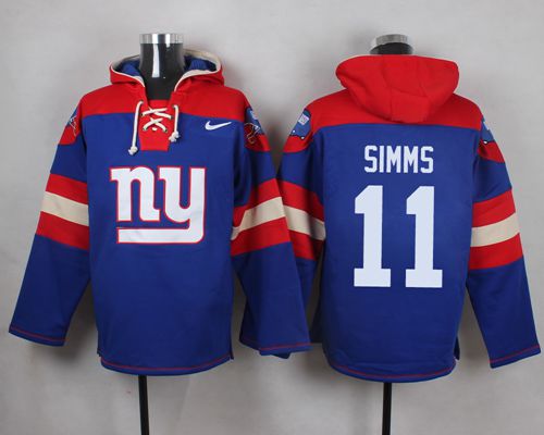  Giants #11 Phil Simms Royal Blue Player Pullover NFL Hoodie