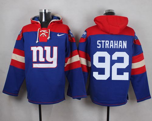  Giants #92 Michael Strahan Royal Blue Player Pullover NFL Hoodie