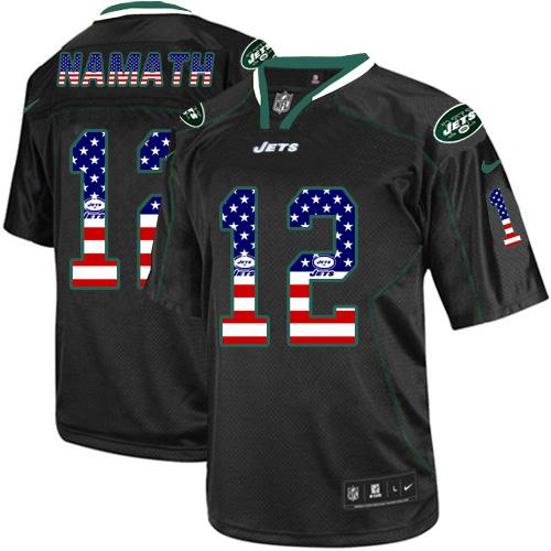  Jets #12 Joe Namath Black Men's Stitched NFL Elite USA Flag Fashion Jersey