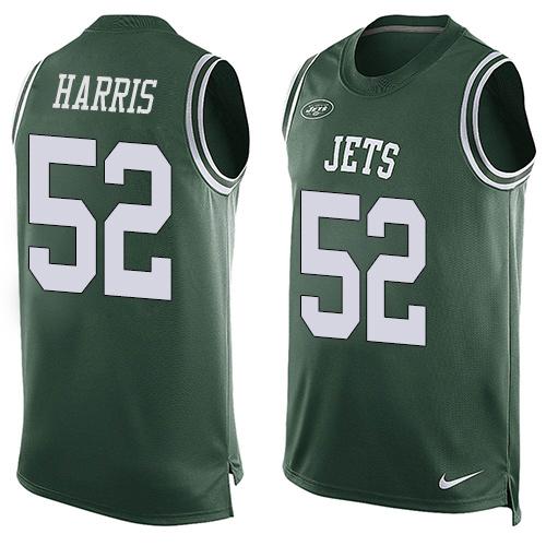  Jets #52 David Harris Green Team Color Men's Stitched NFL Limited Tank Top Jersey