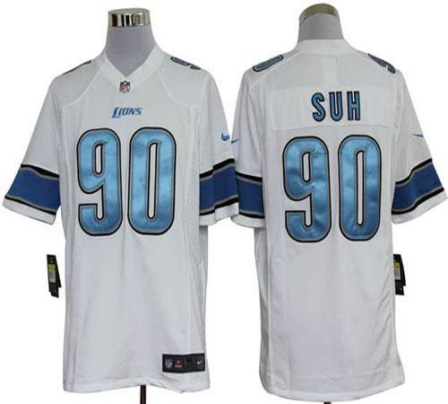  Lions #90 Ndamukong Suh White Men's Stitched NFL Game Jersey