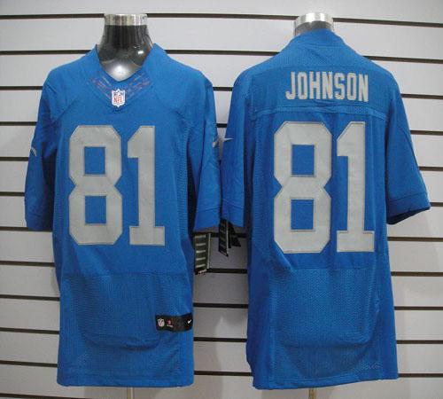  Lions #81 Calvin Johnson Blue Alternate Throwback Men's Stitched NFL Elite Jersey