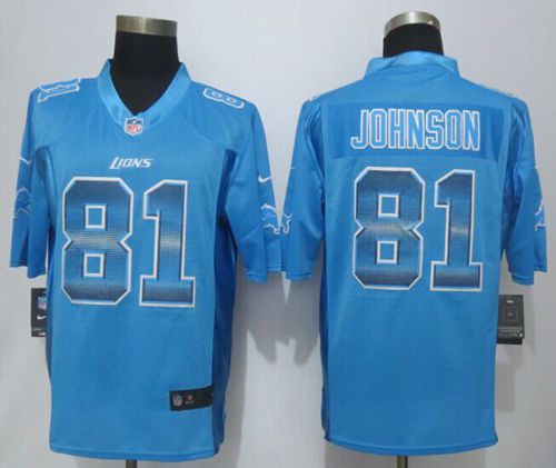  Lions #81 Calvin Johnson Blue Team Color Men's Stitched NFL Limited Strobe Jersey