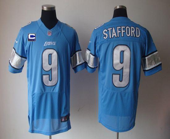  Lions #9 Matthew Stafford Blue Team Color With C Patch Men's Stitched NFL Elite Jersey