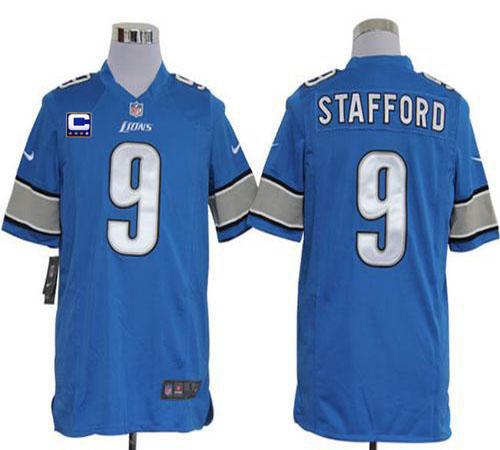  Lions #9 Matthew Stafford Blue Team Color With C Patch Men's Stitched NFL Game Jersey
