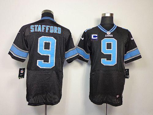  Lions #9 Matthew Stafford Black Alternate With C Patch Men's Stitched NFL Elite Jersey