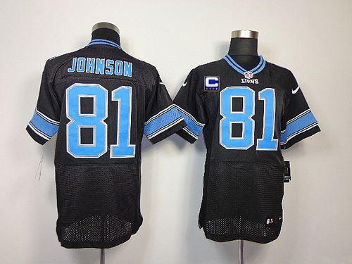  Lions #81 Calvin Johnson Black Alternate With C Patch Men's Stitched NFL Elite Jersey