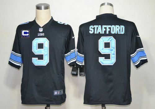  Lions #9 Matthew Stafford Black Alternate With C Patch Men's Stitched NFL Game Jersey